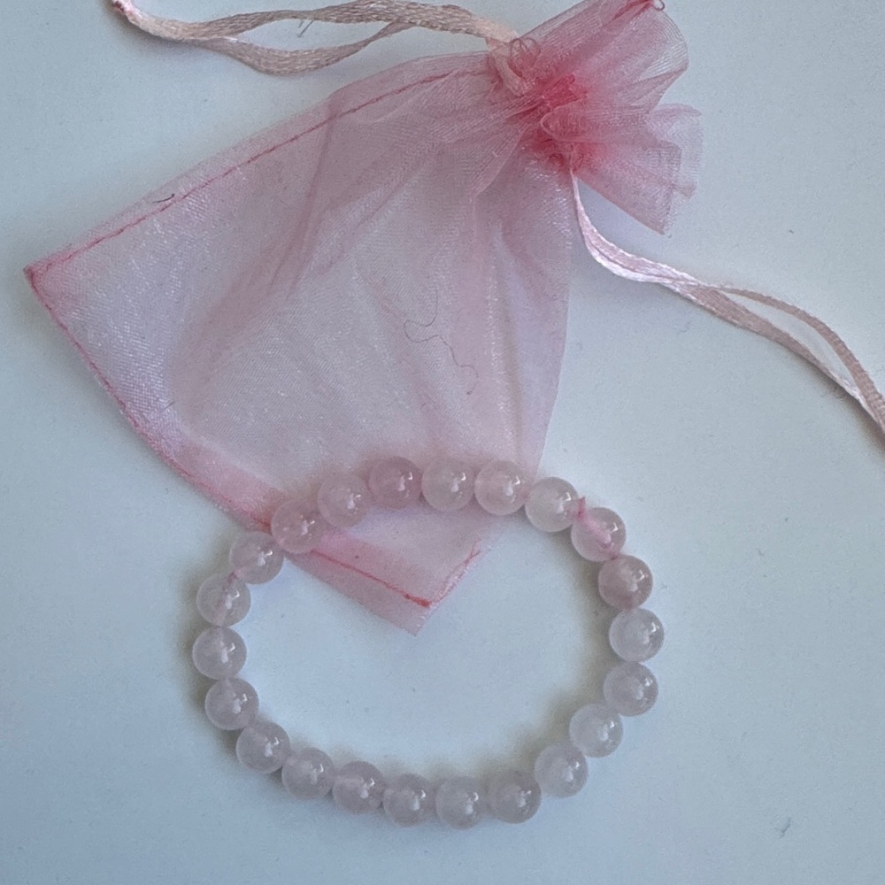 Pink Quartz Beaded Bracelet with Sheer Pouch